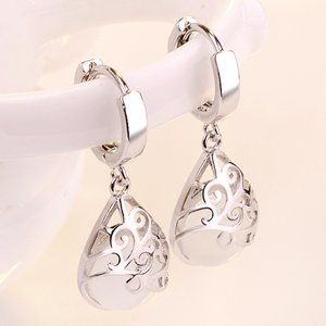 "Retro Pear Charm Water White CZ Drop Earrings for Women, GPMB1414
